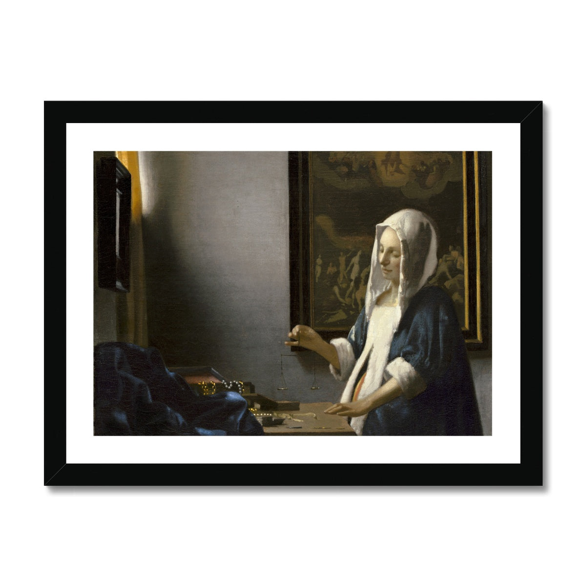 Woman Holding a Balance by Vermeer Framed Fine Art Print