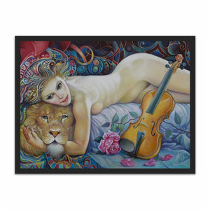 Lion, a woman and a violin