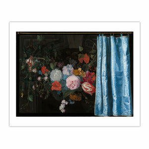 Trompe-l'oeil Still Life with a Flower Garland and a Curtain